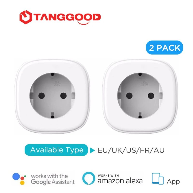 TANGGOOD Smart WiFi розетка 2 Pack дополнительный монитор энергии работает с Amazon Alexa и Google