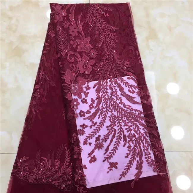 Акция! Качественная вино-красная нигерийская кружевная африканская ткань для вечерних платьев. 5 ярдов/лот. Бесплатная доставка. 317 включено.