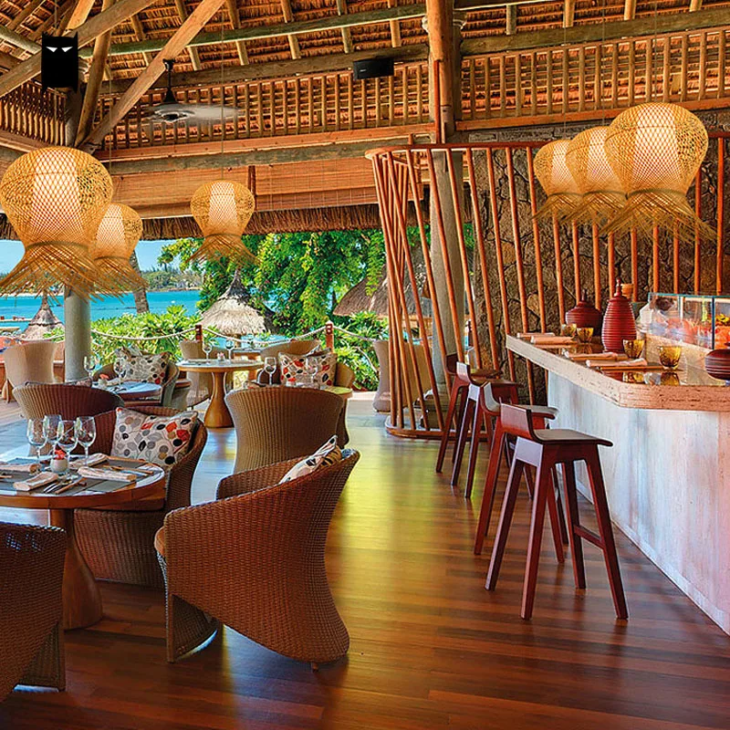 Бамбуковый Плетеный подвесной светильник из ротанга Азия деревенский японский