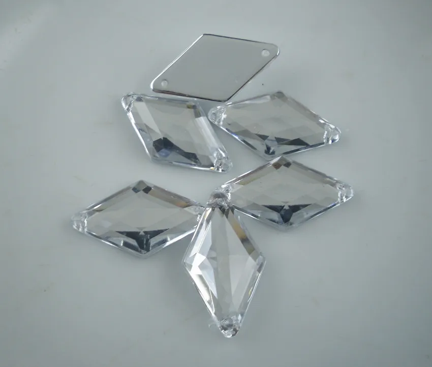 Diy Both ends hole steeple faceted rhombus Acrylic resin Crystal silver flat back Rhinestone clothing applique sew 50pcs L W | Дом и сад