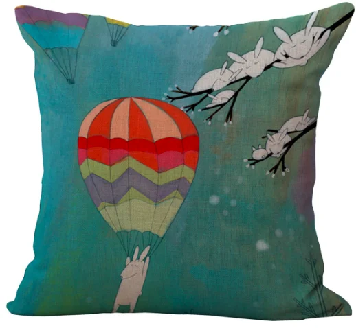 Винтажная наволочка с кроликом и луной льняная Наволочка на кровать диване