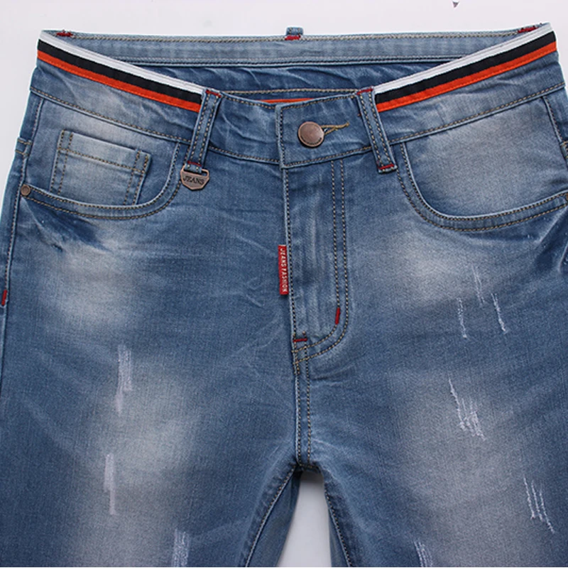 Мужские хлопковые джинсовые шорты синие короткие джинсы новые летние тонкие