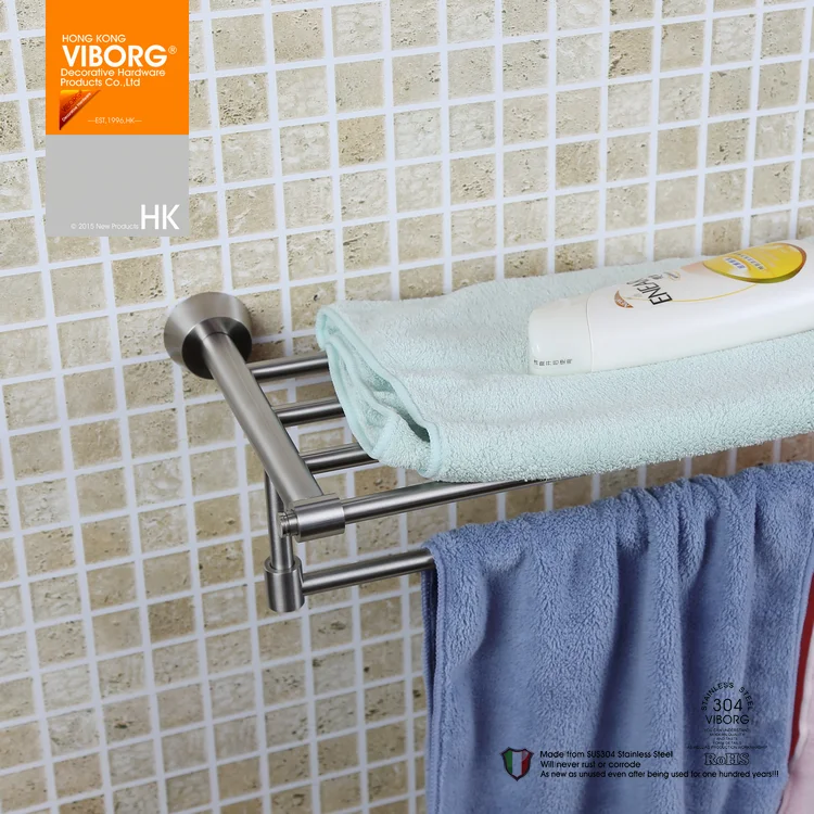 VIBORG Deluxe SUS304 настенная Полка для полотенец из нержавеющей стали с держателем