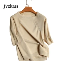 jvzkass 2019 ice silk knit female head short paragraph bottoming shirt seven points sleeve loose round collar summer female z166