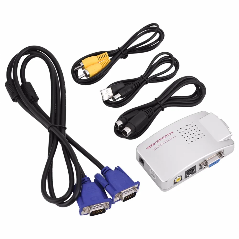 Универсальный ПК конвертер коробка компьютера ноутбука VGA к ТВ AV RCA адаптер видео