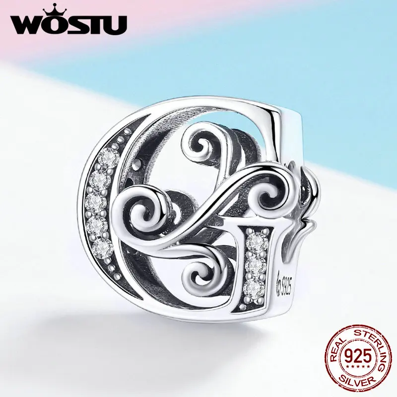 Letter G WOSTU 925 пробы серебряные буквы A-Z CZ камень бисер Подходит для женщин браслет ожерелье Мода Бижутерия подарок BNC030 - Цвет: Letter G