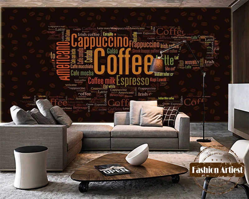 Винтажные кофейные обои на заказ настенные буквы кофейная чашка tv диван спальня