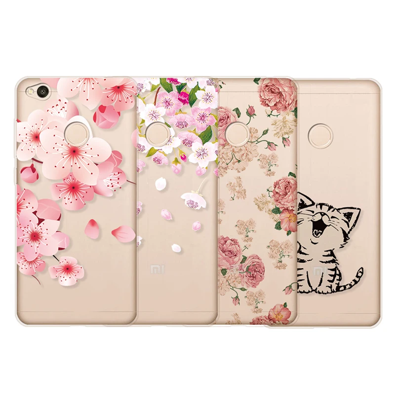 LANCASE Cartoon Case for Redmi 4X Flower Cute Tiger TPU Silicone Clear Xiaomi Cover 3D Relief Casa Hoesje |