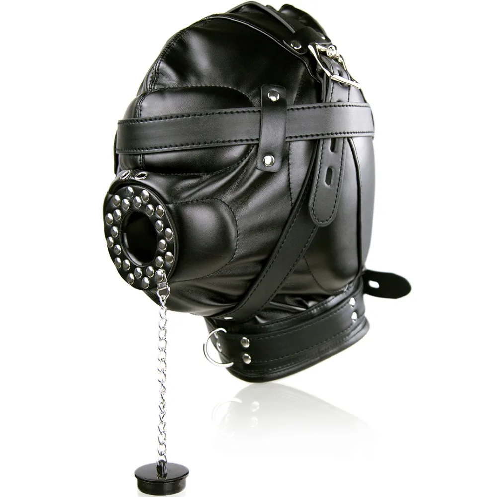 Leather fetish covered harness headgear hood mask head bondage restraint adult costume oral sex SM game toy for women men couple | Красота и