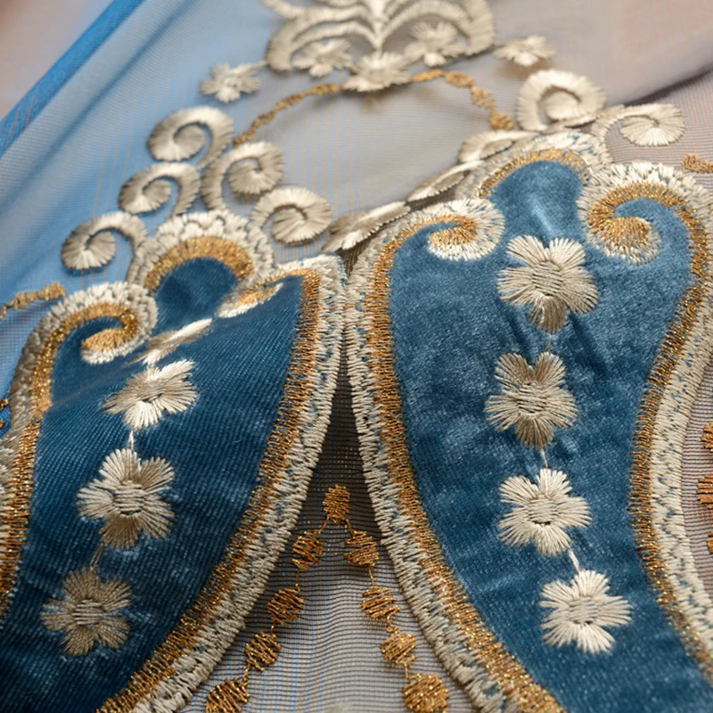 

Luxury Curtains Tulle For Living Room European Blue Chenille Embroidery Velvet Curtains Tulle Bedroom Decorate Panel AP019-30