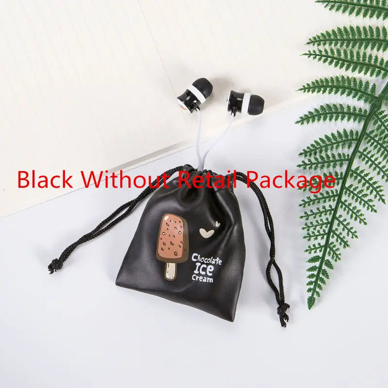 Black Without Packag Милые Мультяшные наушники с мороженым, наушники-вкладыши 3,5 мм, сумка для хранения микрофона для мобильного телефона Xiaomi HuaWei, подарки для девочек - Цвет: Black Without Packag