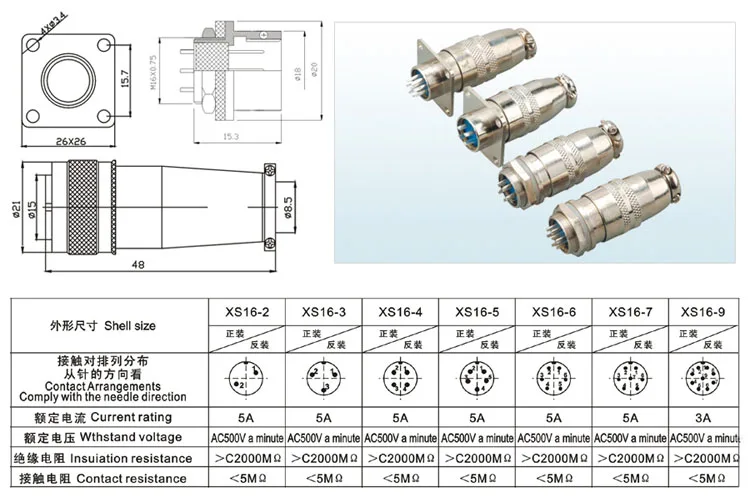 1 шт. AP044 XS16 2/3/4/5/7/9Pin 16 мм разъем авиационный штекер с квадратным фланцем M16