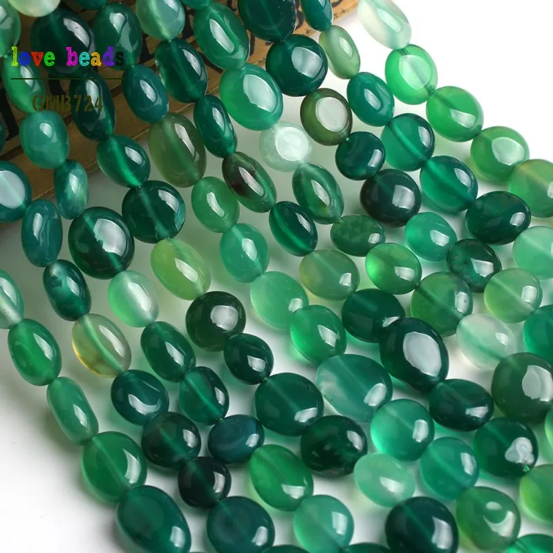 Необычный браслет из натурального зеленого агата диаметром 8-10 мм 15 дюймов |