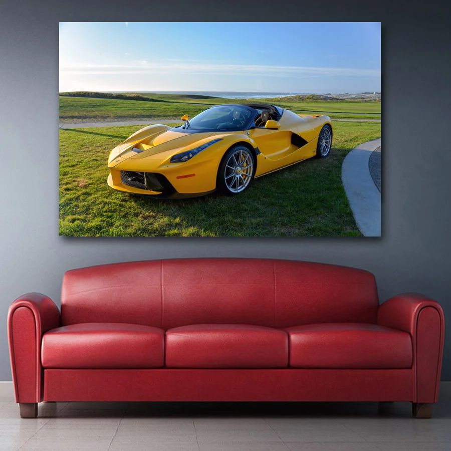 С принтом Тачки Wall Art желтый автомобиль Феррари LaFerrari Aperta транспортных средств