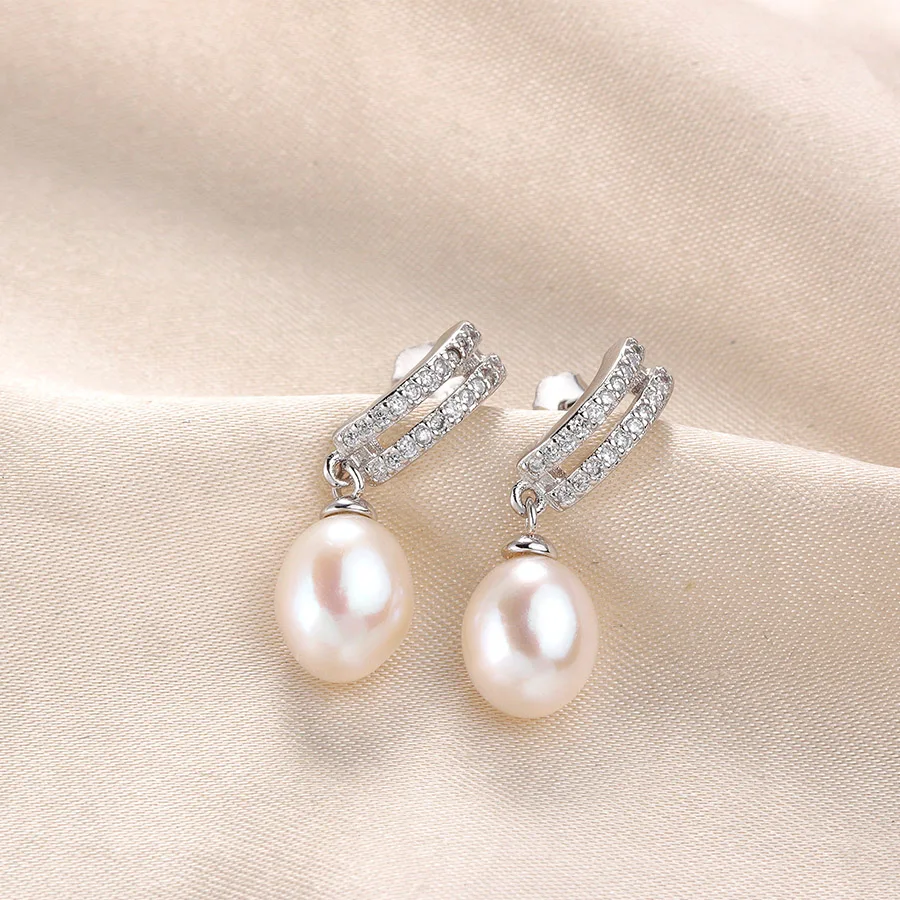 Luxury Fashion AAA Zircon Silver 925 Drop Earrings For Women Black Real Natural Freshwater Pearl Jewelry Wedding Earring | Украшения и