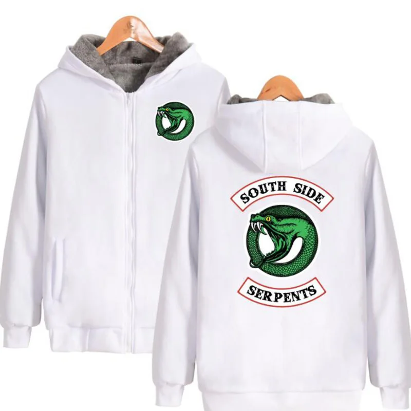 

Riverdale Winter Mens Jackets and Coats south side serpents Hip hop Fleece Thicken Warm Hooded Zip Sweatshirt Male Streetwear