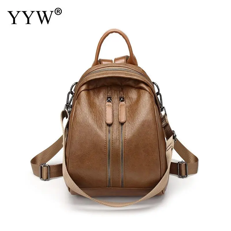 brown YYW Высокое качество кожаный рюкзак Для женщин Повседневное плечо висит ремень сумки молодежный рюкзак ретро, женские Школа Bookbag - Цвет: brown