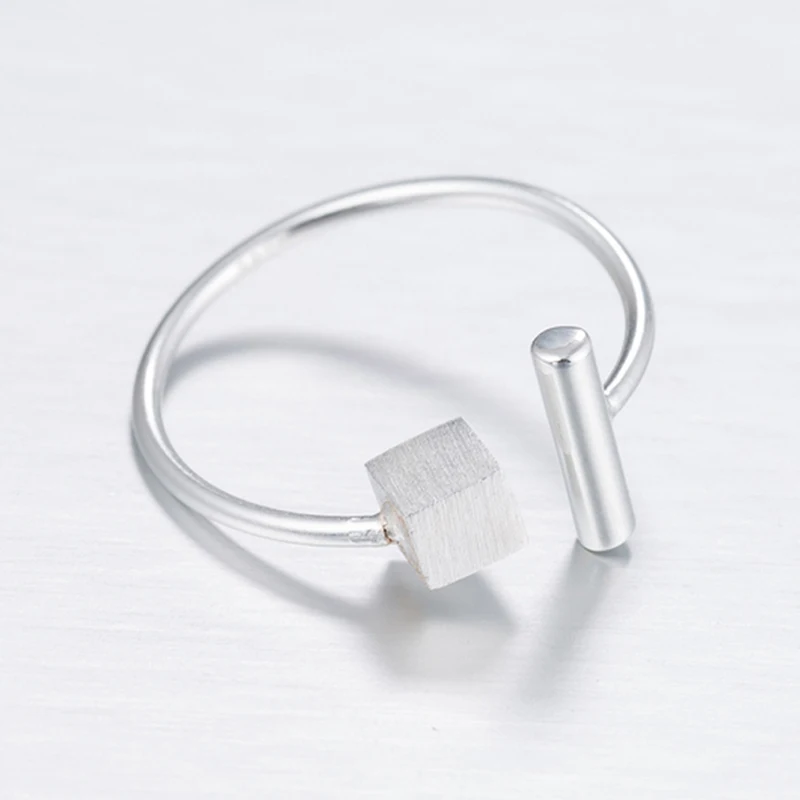 Jisensp 925 Sterling Silver Simple Geometric Matte Square Open Rings for Women Wedding Band T Bar Engagement Ring Bijoux | Украшения и