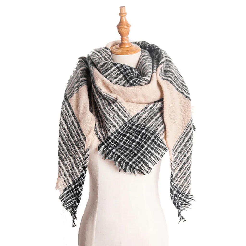 

Women's triangle plaid thin section scarf bib Fashion contract color wrap long scarf winter warm striped big scarf 40*