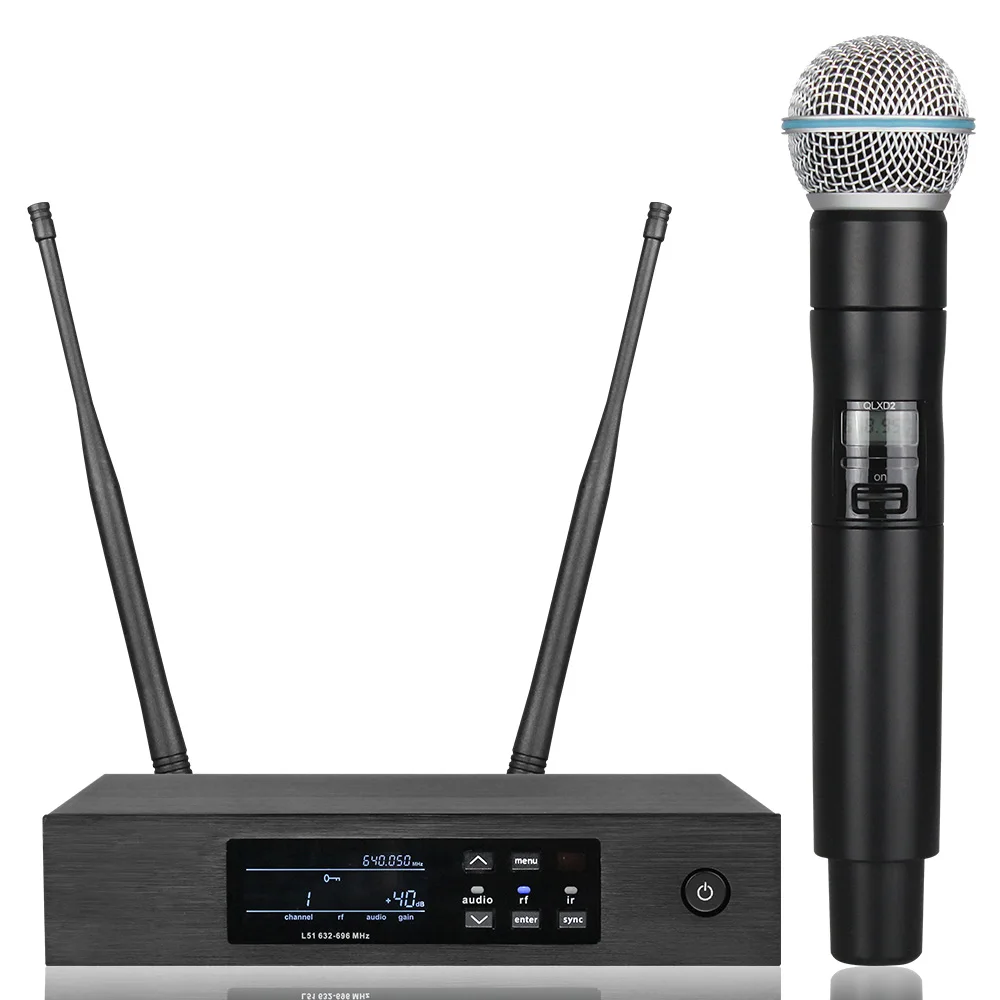 

NTBD Home KTV Karaoke Wedding Stage Performance True Diversity UHF QLXD4 Wireless Microphone System Anti-howling Automatic FM