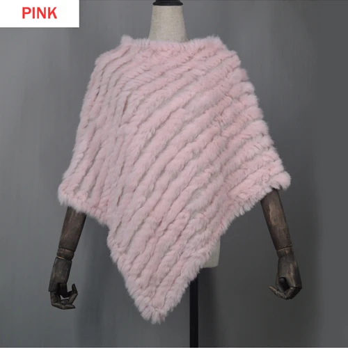 pink Женское весенне-осеннее вязаное пончо из натурального кроличьего меха, шарфы из натурального кроличьего меха, шаль из пашмины, шарф из натурального кроличьего меха - Цвет: pink