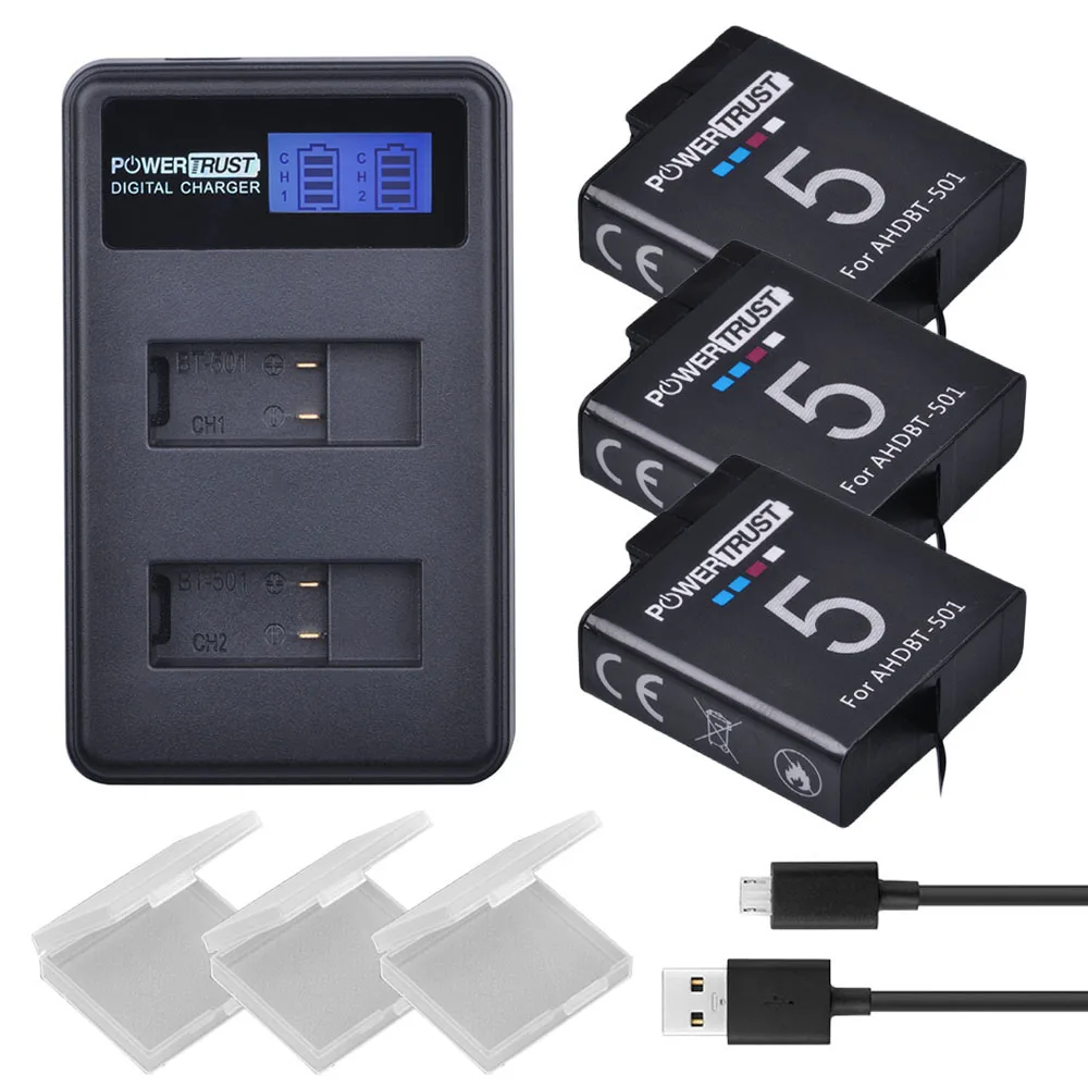 Зеленый PowerTrust для Gopro 7 Gopro 8 AHDBT-501 батарея+ ЖК USB двойное зарядное устройство для Gopro hero 5 hero 6 Gopro7 Экшн-камера - Цвет: Зеленый