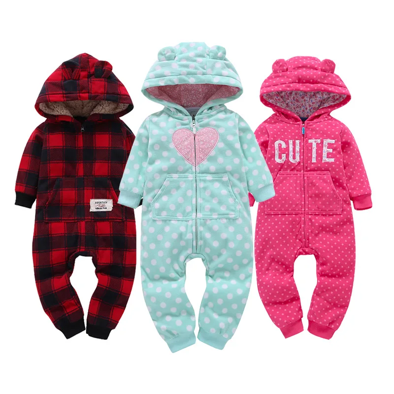 Autumn &amp Winter Newborn Infant Baby Clothes Fleece Jumpsuit Boys Romper Hooded Bear Blue Grey Bebe Menino Macacao |