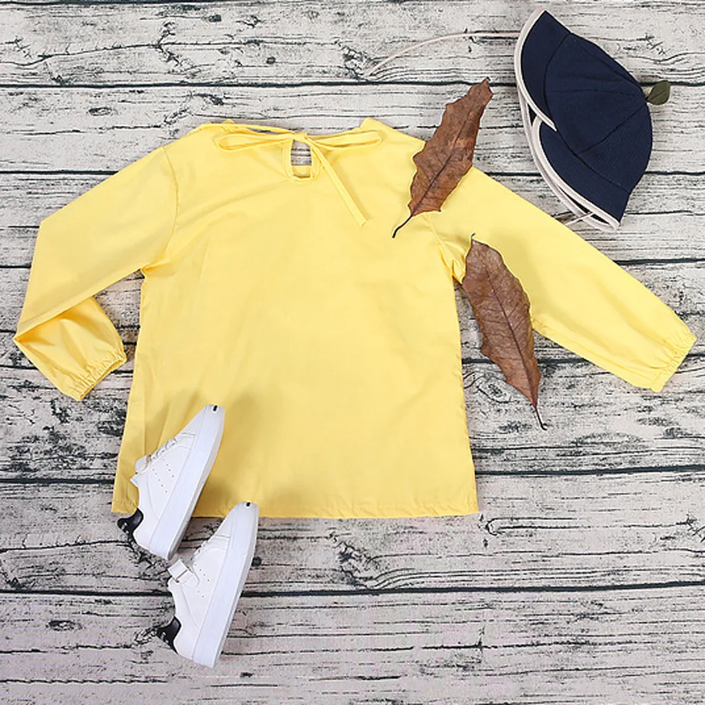 Детские топы для маленьких девочек однотонные с длинными рукавами и оборками на