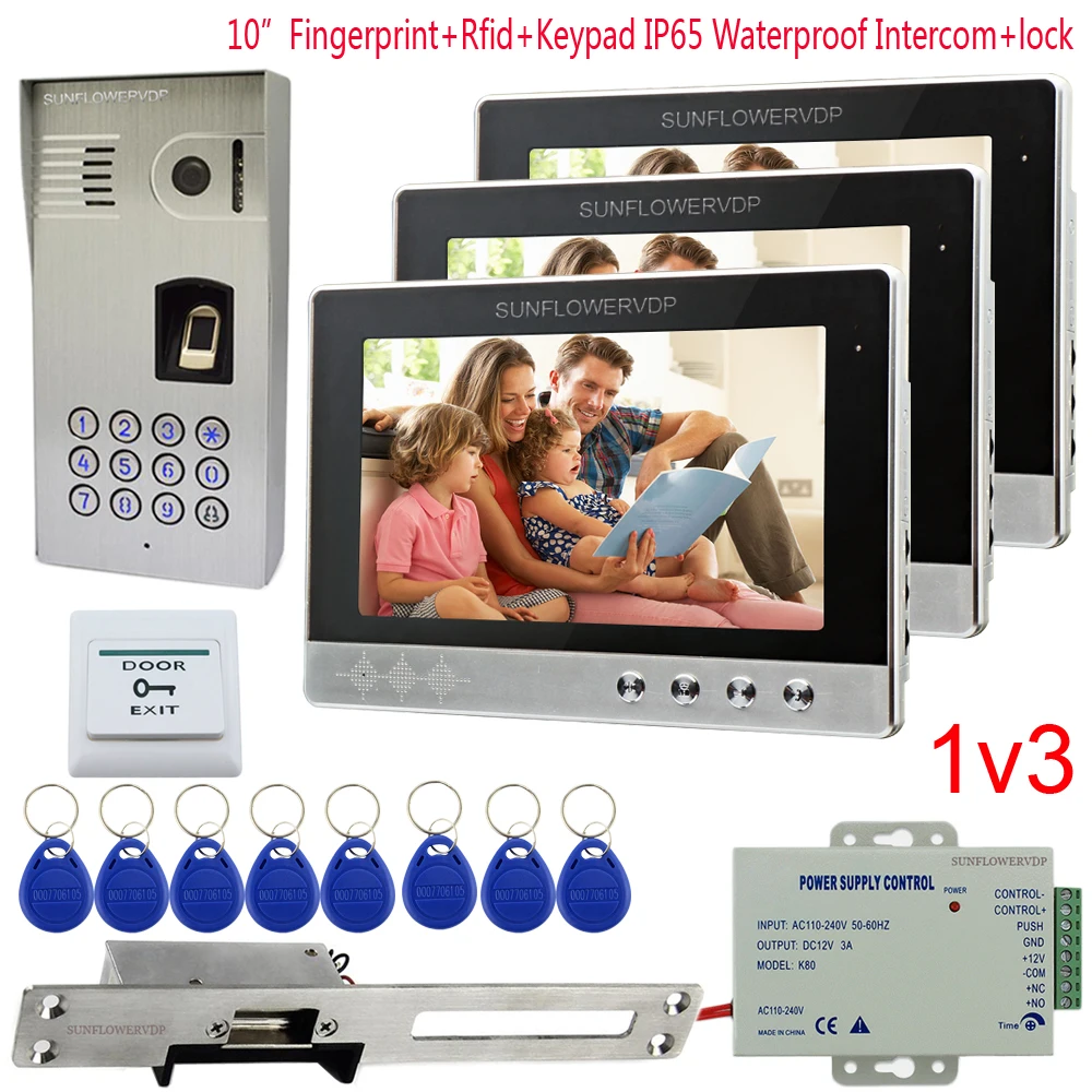 IP65 Водонепроницаемый видео телефон 3 единиц отпечатков пальцев Rfid товара домофон