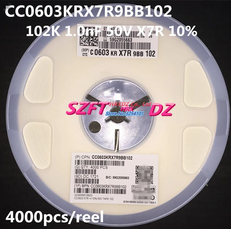 

SZFTHRXDZ 100% Новые оригинальные оптовые цены 4000 шт CC0603KRX7R9BB102 102K 1.0nF 50V X7R 10%