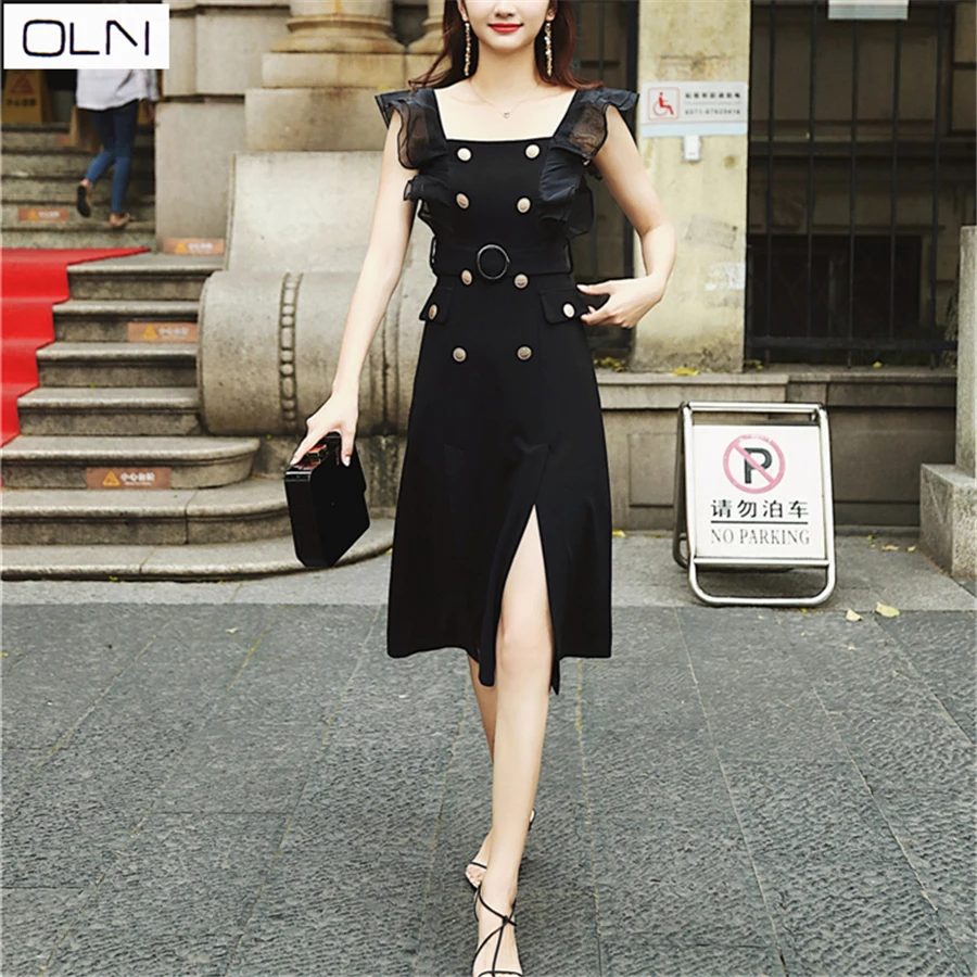 Vestidos платье OLN Новое модное корейское женское с разрезом для женщин | Женская