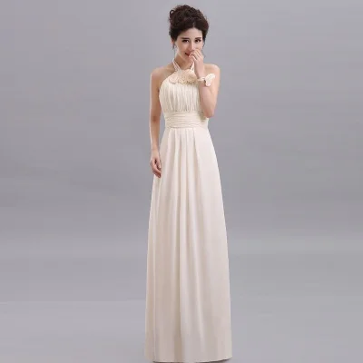 Простое длинное шифоновое розовое платье подружки невесты Vestido De Festa De Casamento Вечерние платья на выпускной - Цвет: Champagne-E