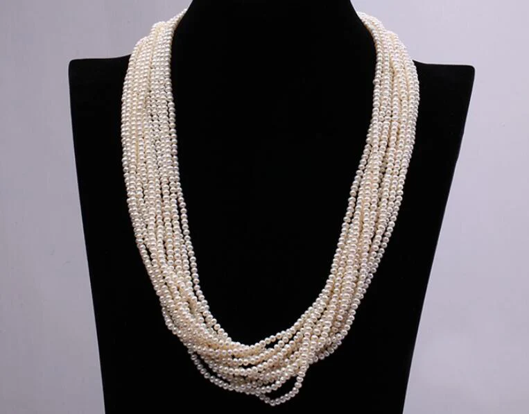 

Женское Ожерелье с натуральным жемчугом, колье из белого пресноводного жемчуга в стиле барокко ААА, 36-60 см, 14-24 дюйма, 10 рядов, 3 х4 мм