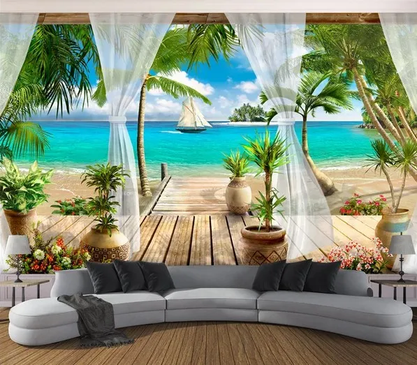 3D Waterproof Self-adhesive Wall Stickers Mural Decal Wallpaper Stereoscopic Seascape Sea View Modern Home Decor | Дом и сад