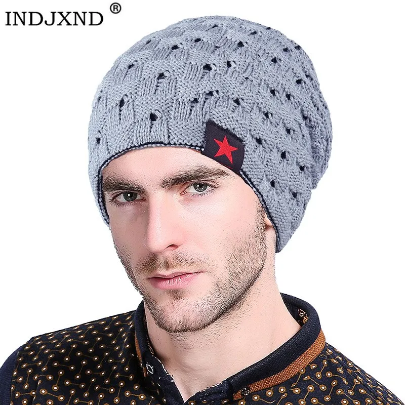 

INDJXND Hip Hop Knitted Hat Women's Winter Warm Casual Acrylic Slouchy Hat Crochet Ski Beanie Hat Baggy Skullies Beanies Men