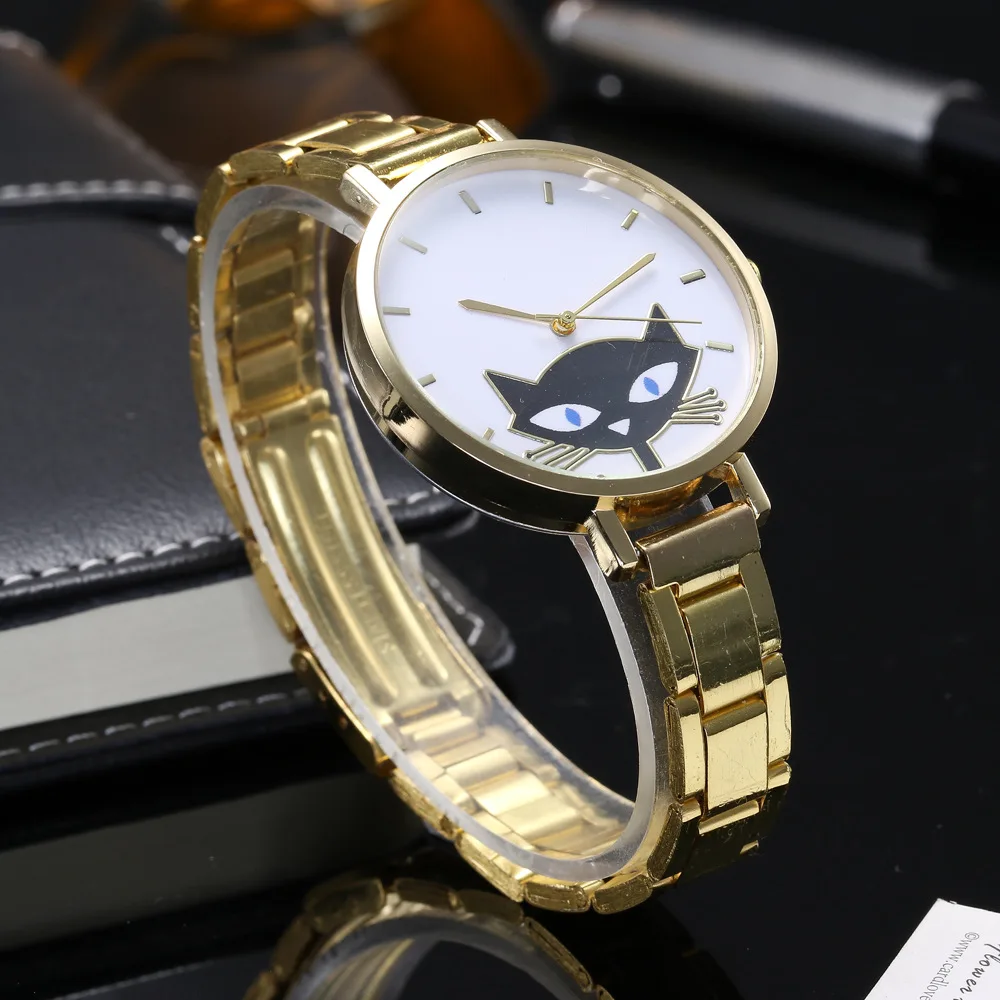 2018 высокое качество Нержавеющая сталь милый кот часы Повседневное Модные