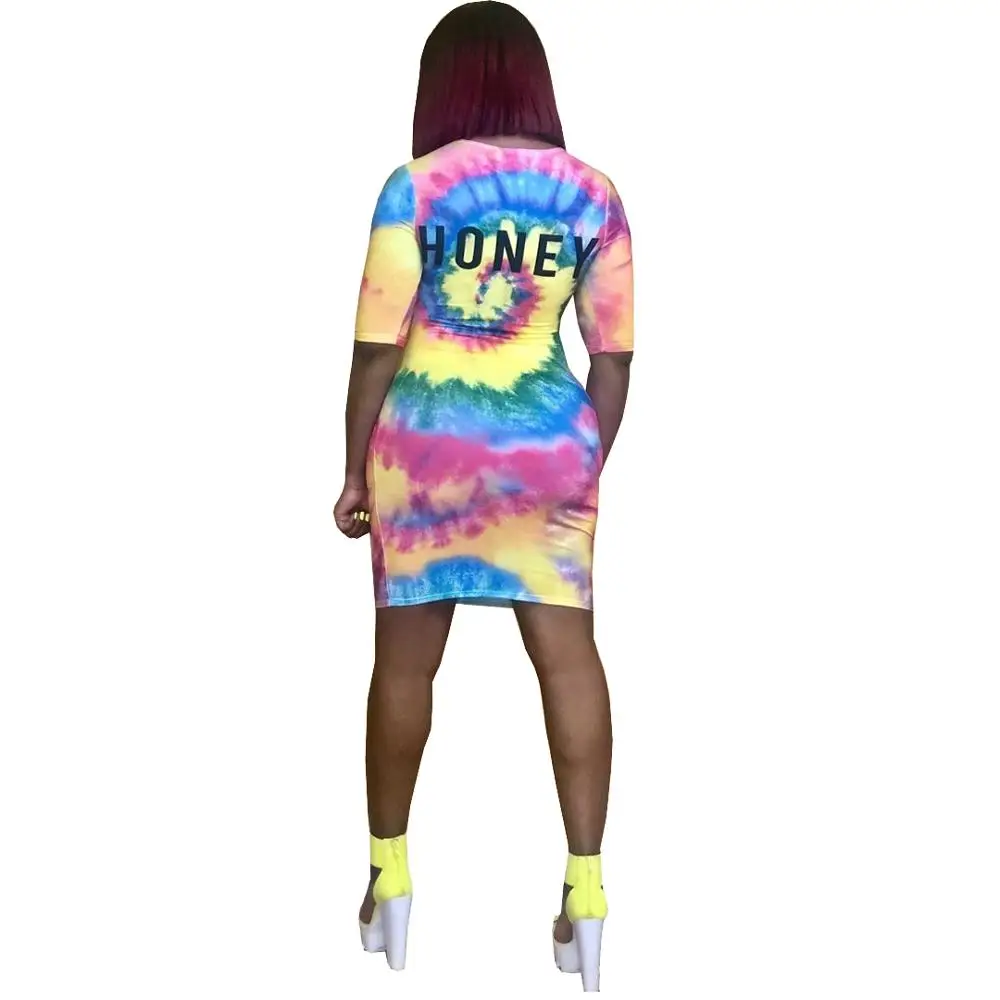 Женские платья с принтом радужных галстуков и букв 2020 летнее облегающее