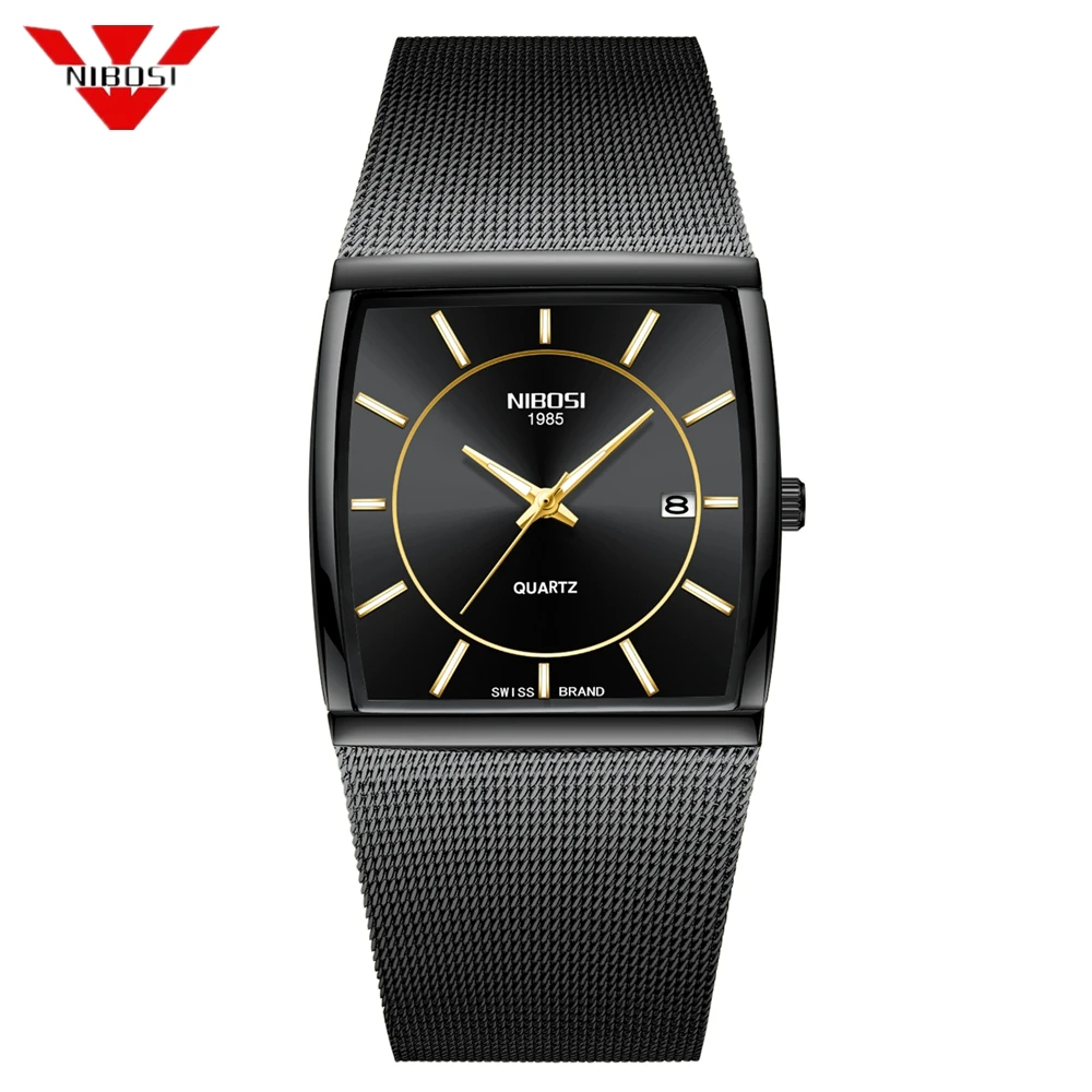 Часы наручные NIBOSI Мужские кварцевые брендовые Роскошные квадратные