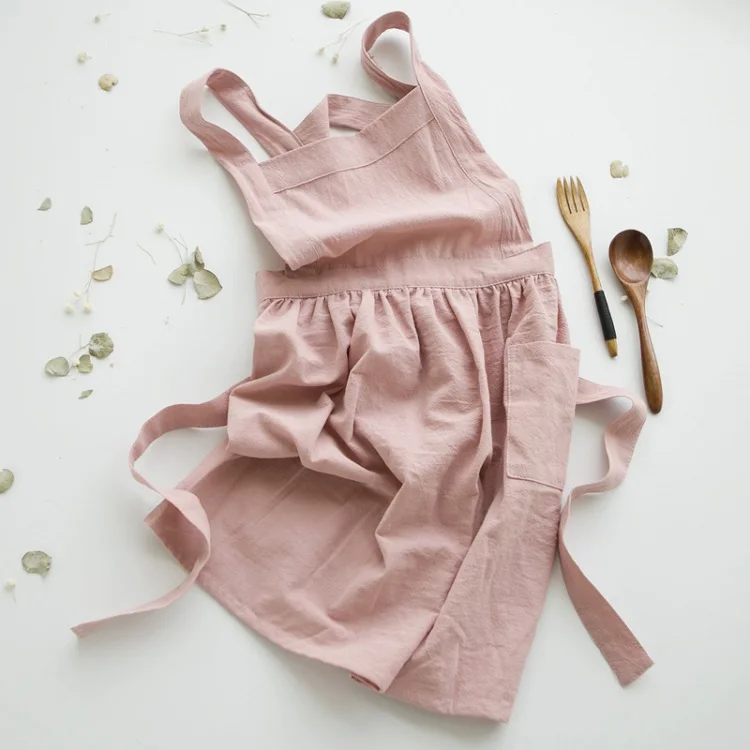 pink Милый хлопковый Льняной Фартук для детского сада и столовой, фартук для детской студии, фартук, нагрудник для кухни, для приготовления пищи, ремесло, для выпечки, художественный Халат - Цвет: pink