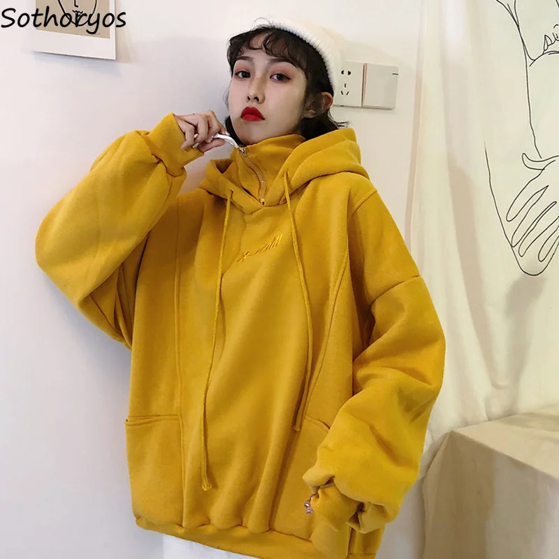 Толстовки с капюшоном толстые плюс бархатные карманы Harajuku Пуловеры женские топы с длинными рукавами Ulzzang студенческие большие толстовки трендовые