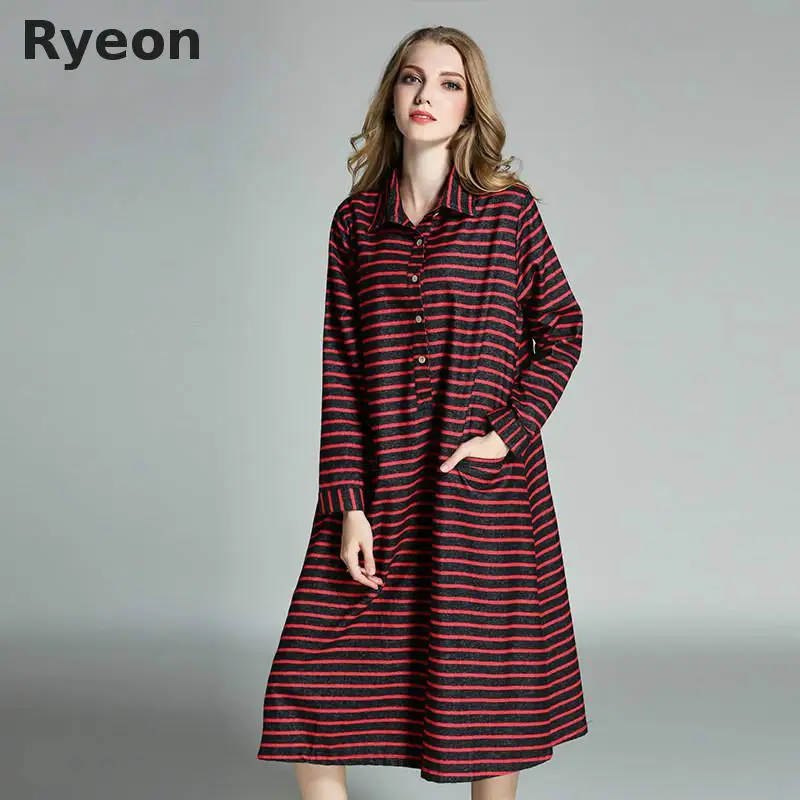 Ryeon 2017 Весной Новый Полосой Беременных Платья Повседневная A-Line Полосатый