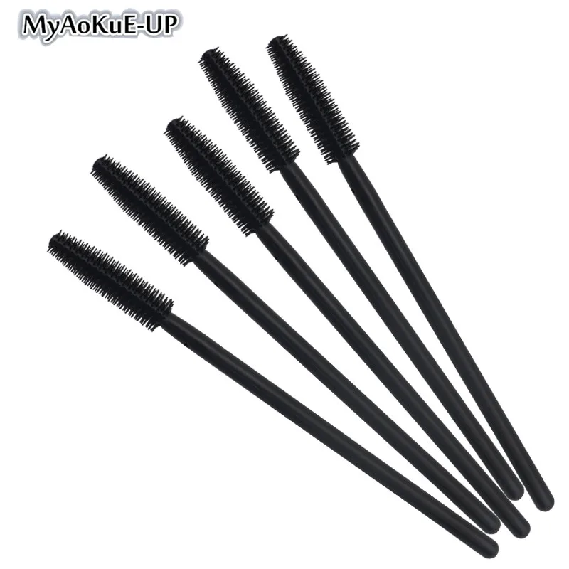 All black Косметический 250 шт ресницы кисти тушь для ресниц Палочки Силиконовые брови кисти для наращивания ресниц палочка аппликатор макияж кисти инструмент - Handle Color: All black