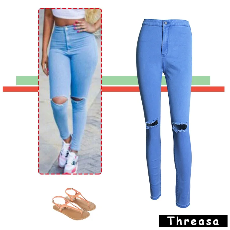 Женские джинсы с высокой талией Threasa брендовые обтягивающие талией|jean trouser