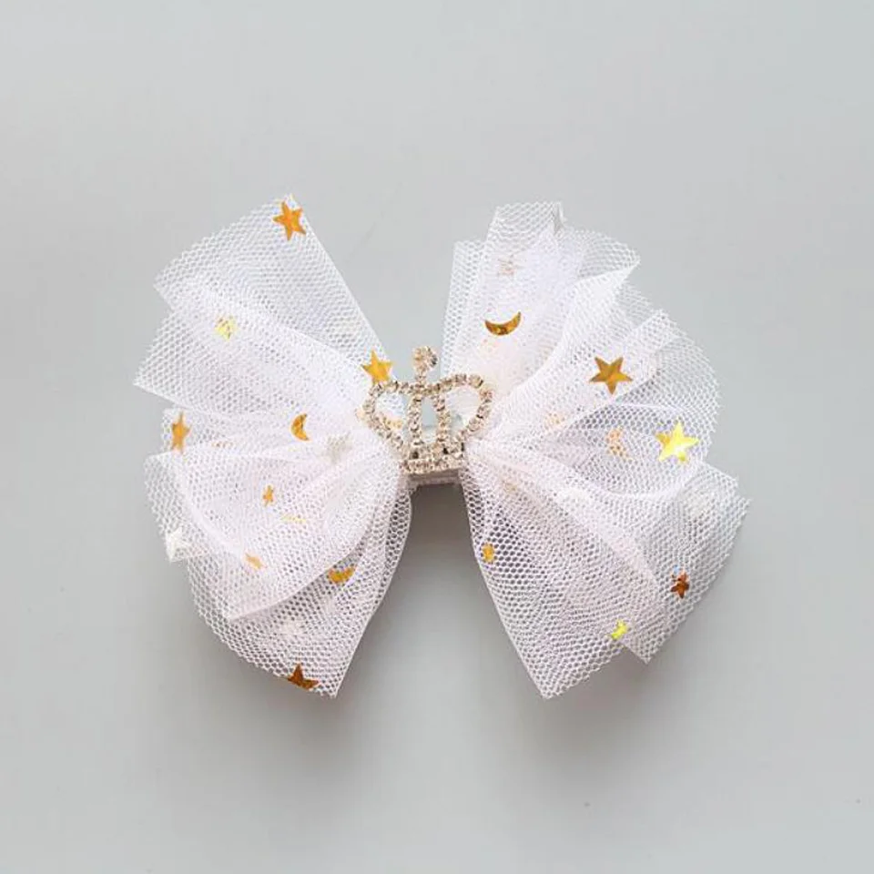Заколки для волос с бантом из тюля девочек модные стразы в форме звезды заколки