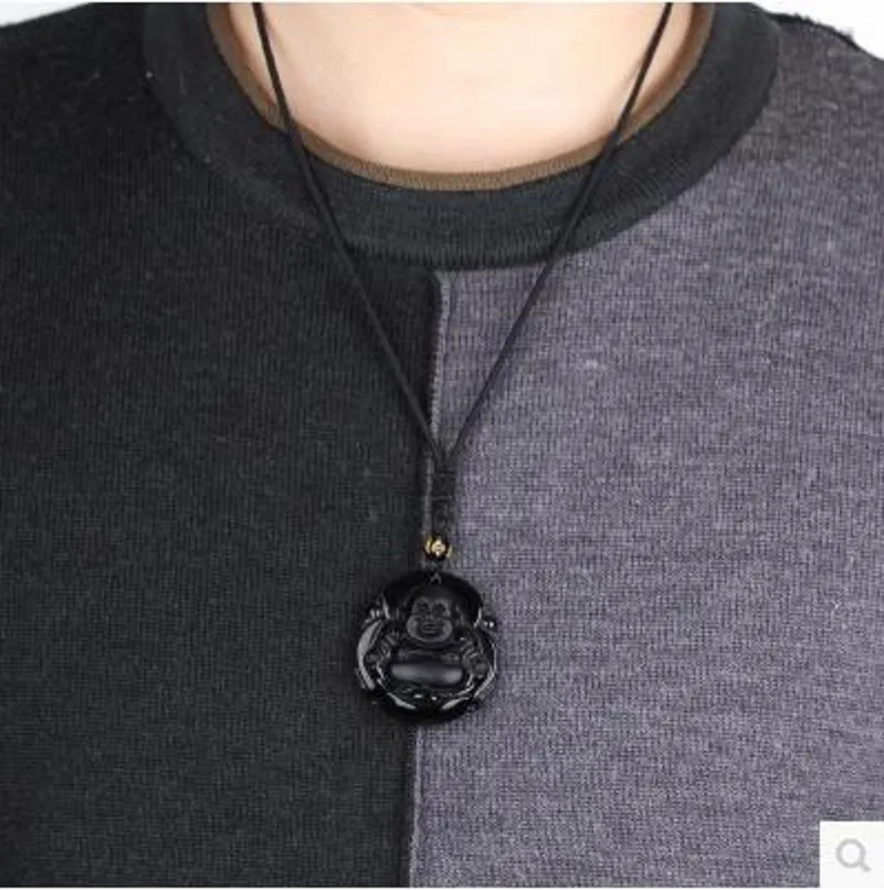 WAN ювелирных изделий из натурального черного камня ожерелье с подвеской Будды