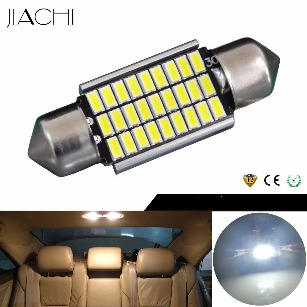 Фото JIACHI 100 шт., яркая светодиодная лампа C5W Canbus без OBC, гирлянда 36 мм, 3014 чип 27SMD, купольный светильник для чтения в салоне автомобиля, белый, 12 В №1