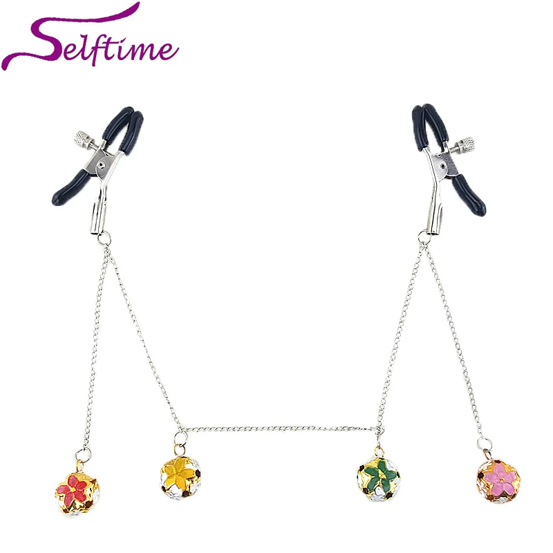 Модные зажимы для сосков с четырьмя колокольчиками цепочкой женщин эротические