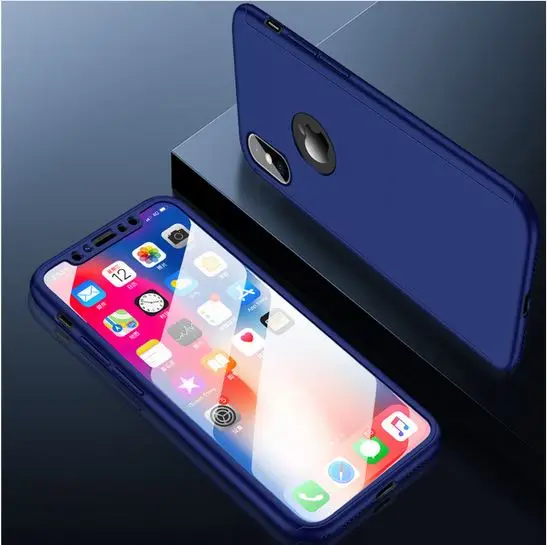 Синий 360 градусов полный чехол Защитный чехол для телефона для iPhone X XS 5 5S SE 6 6s Plus 7 8 Plus чехол для iPhone XS MAX XR передний и задний Чехол - Цвет: Синий