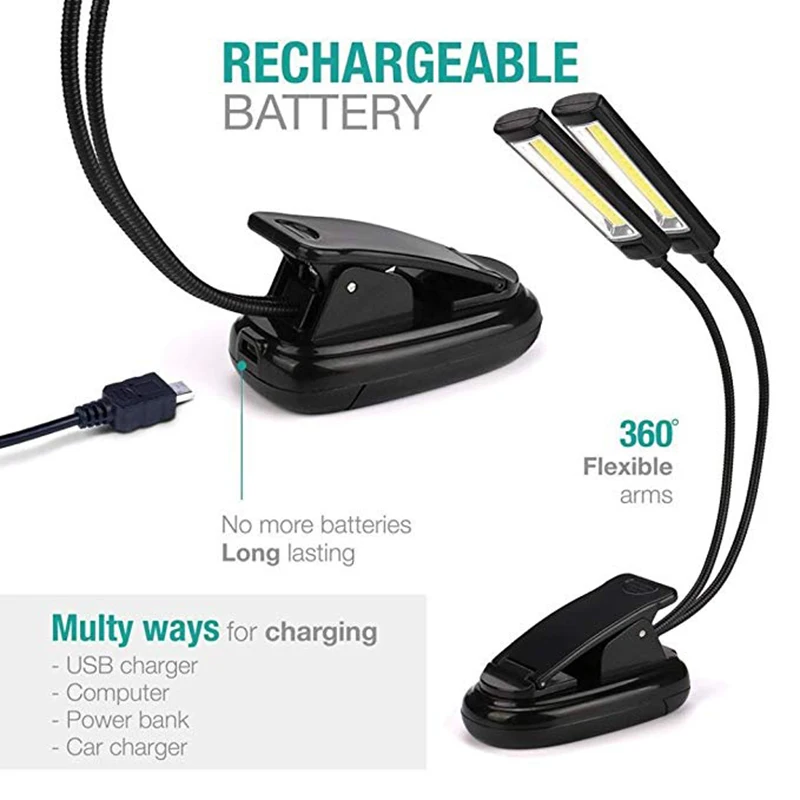 Светодиодная лампа для чтения в постели на зажиме двойная Музыкальная подставка