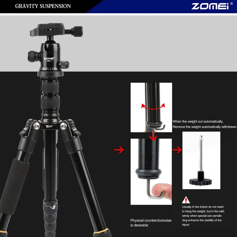 Original ZOMEI Portable Q666 Professional Travel Camera Tripod Monopod Aluminum Ball Head Compact for Digital SLR DSLR | Электроника